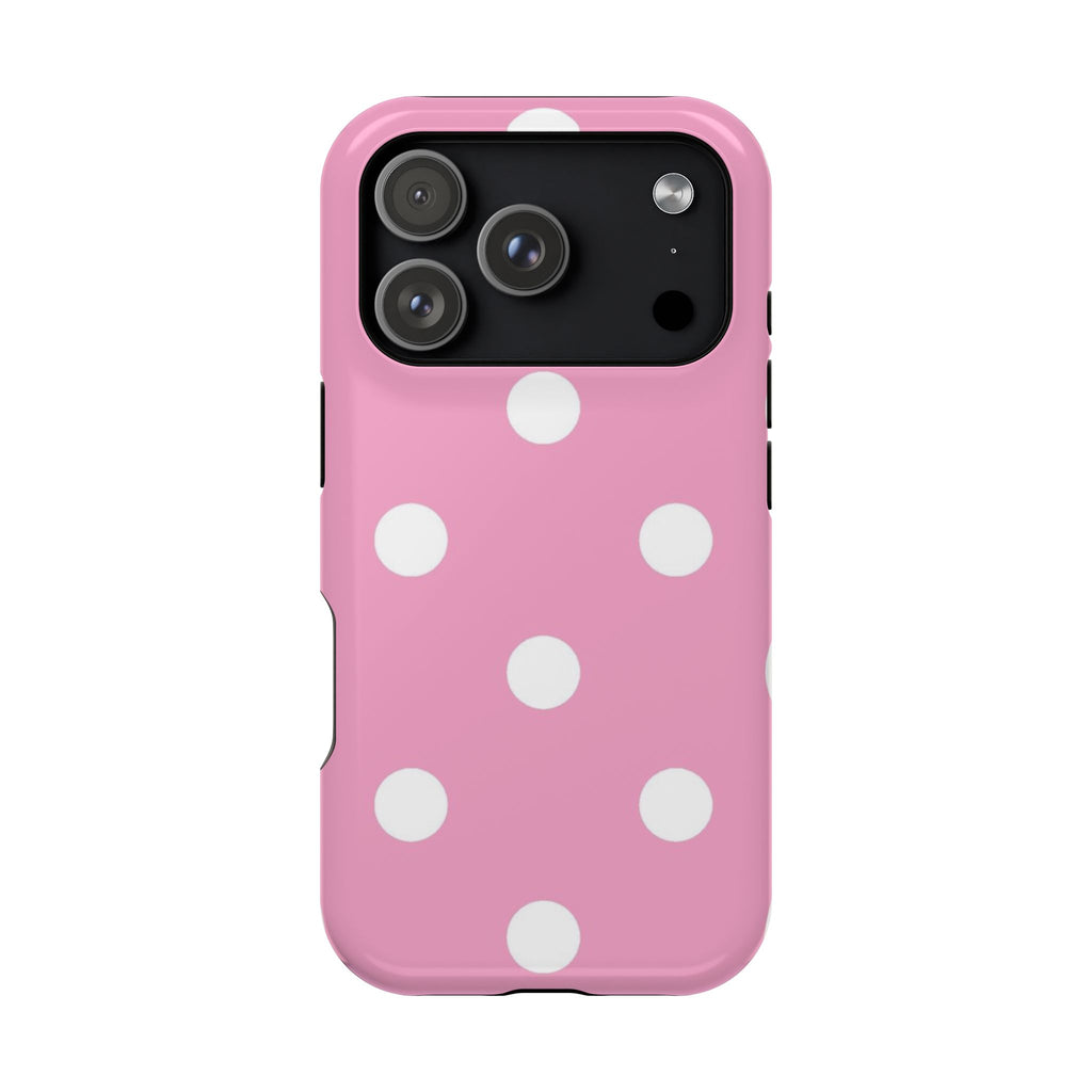 Big Pink Polka Dot protective phone case for iPhone 18 Pro, glossy finish