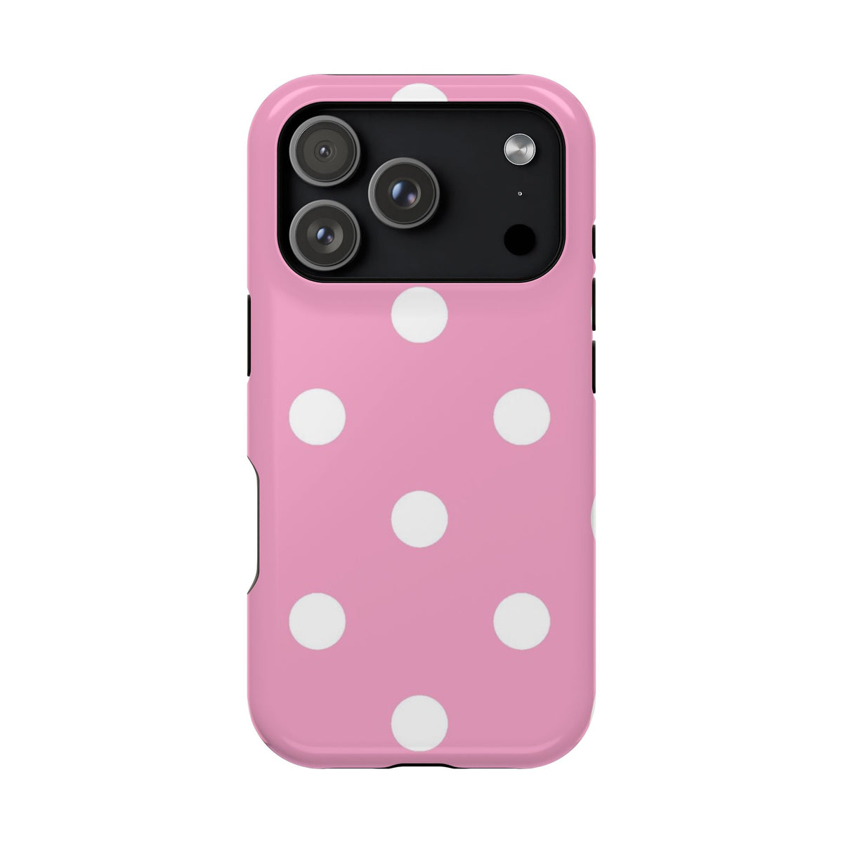 Big Pink Polka Dot protective phone case for iPhone 18 Pro, glossy finish