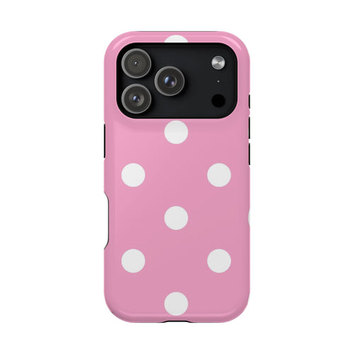 Big Pink Polka Dot protective phone case for iPhone 18 Pro, glossy finish