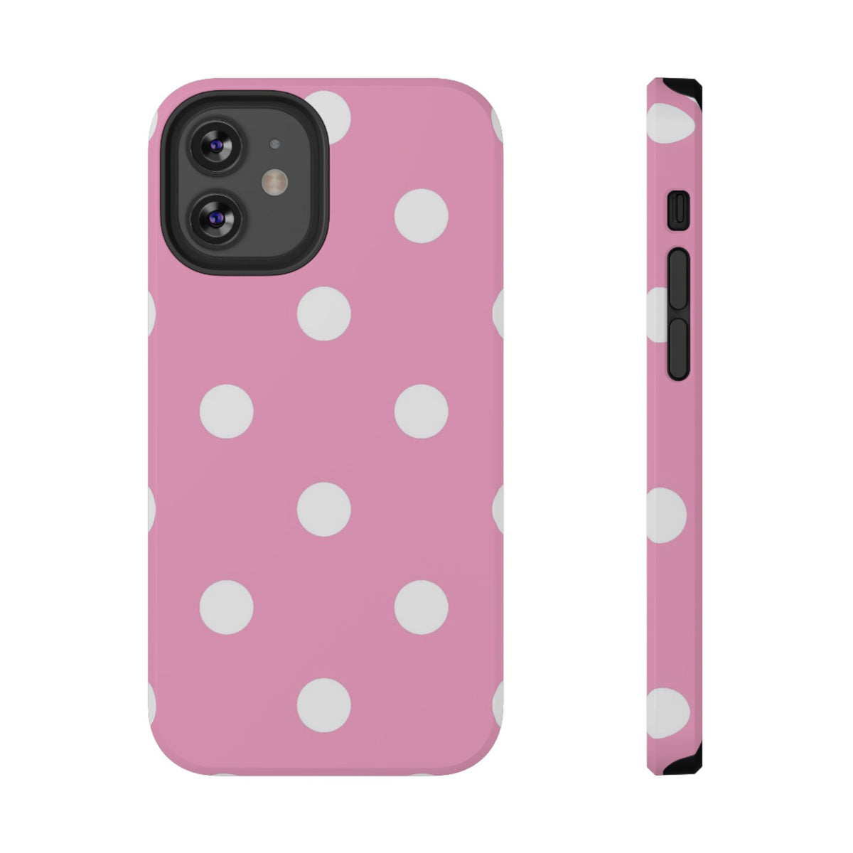 Big Pink Polka Dot protective phone case for iPhone 12 Mini, glossy finish