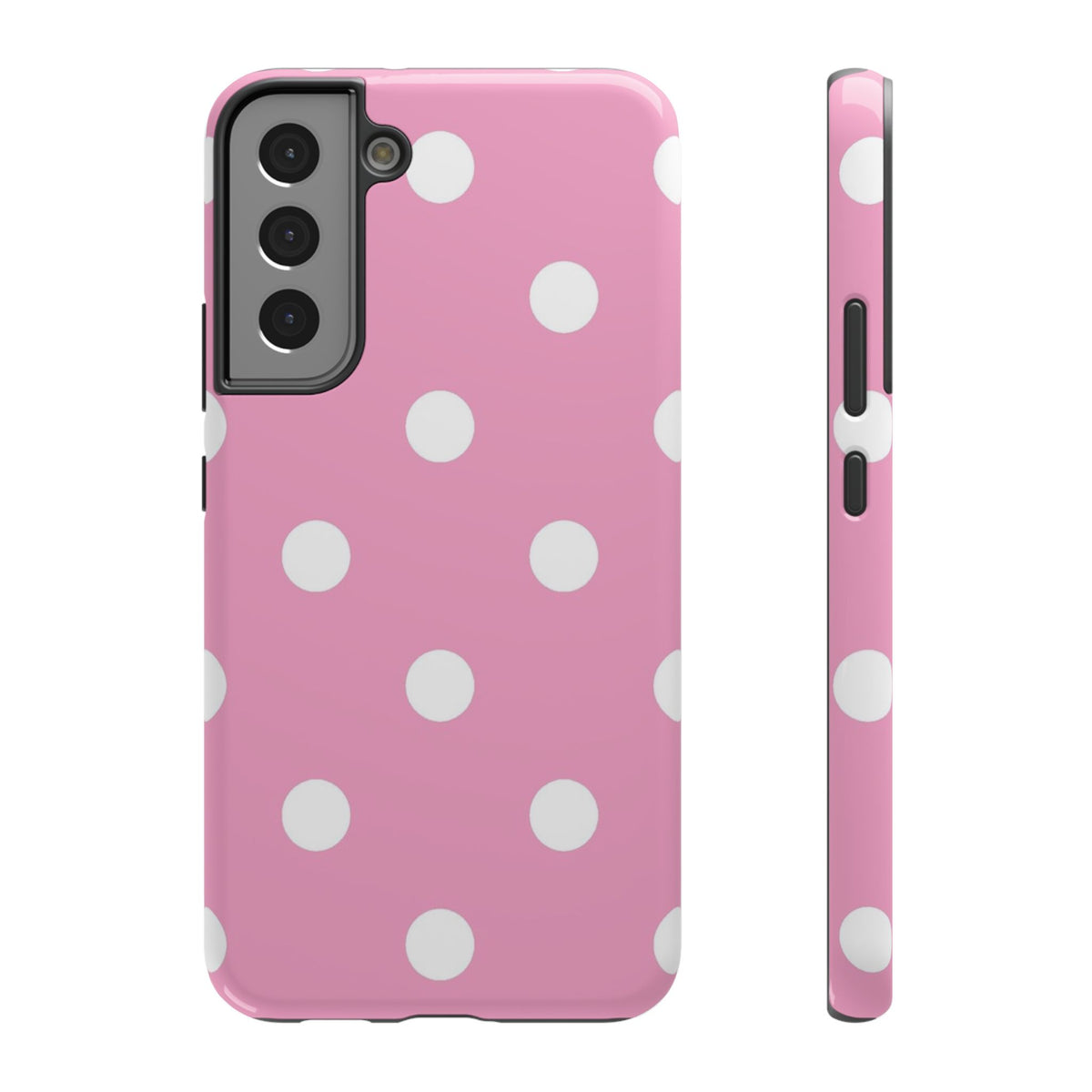 Big Pink Polka Dot protective phone case for Samsung Galaxy S22 Plus, glossy finish