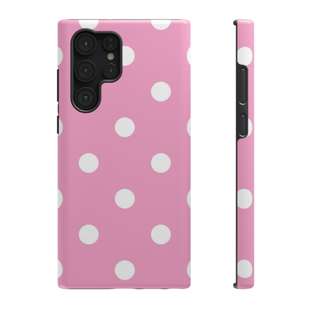 Big Pink Polka Dot protective phone case for Samsung Galaxy S22 Ultra, glossy finish