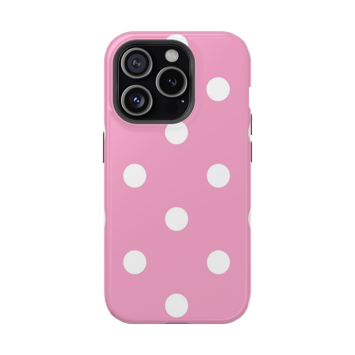 Big Pink Polka Dot protective phone case for iPhone 15 Pro, glossy finish
