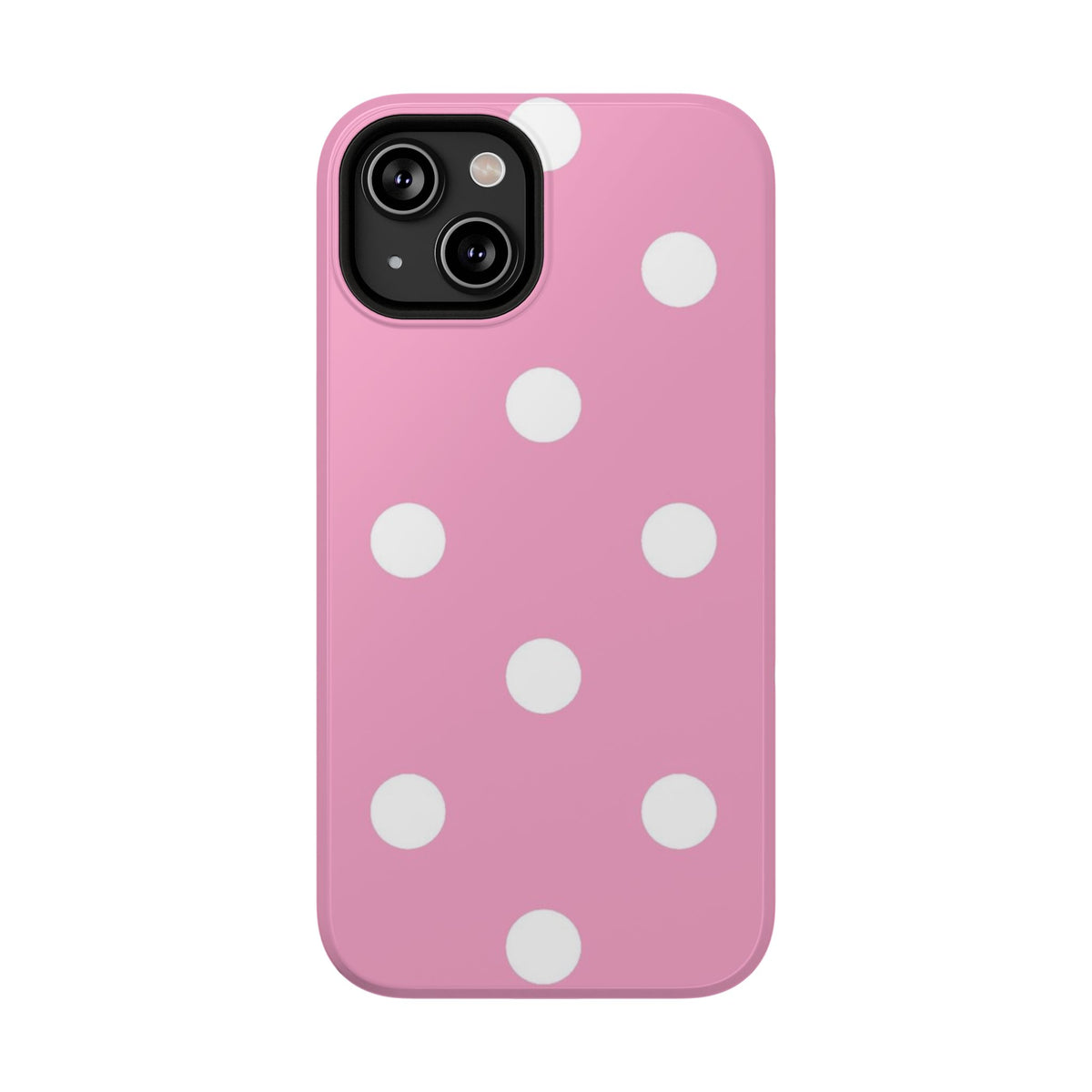Big Pink Polka Dot protective phone case for iPhone 14, glossy finish