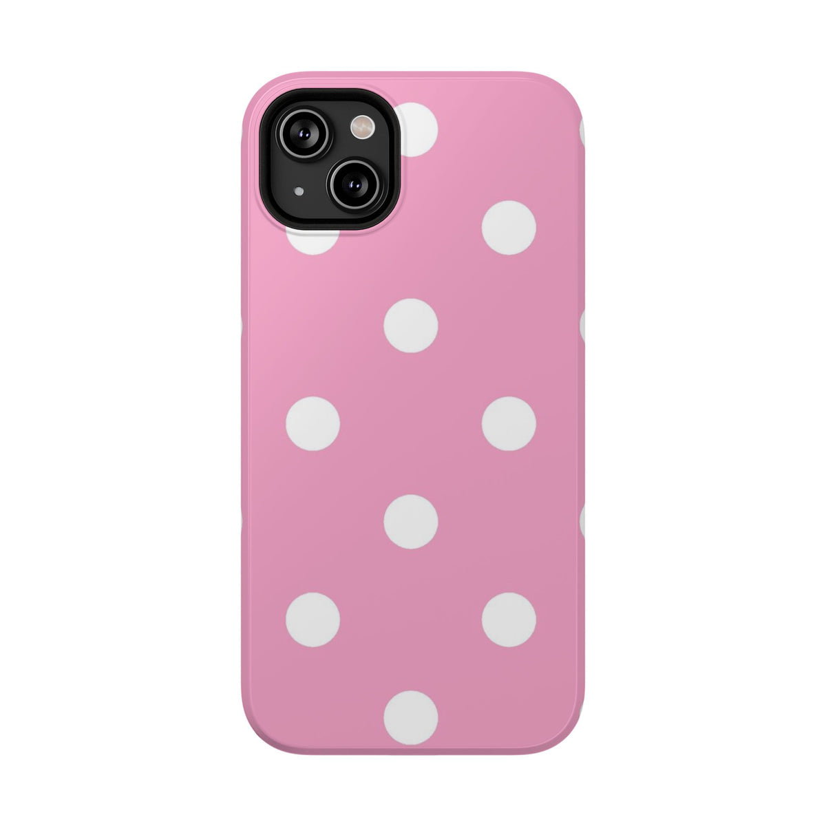 Big Pink Polka Dot protective phone case for iPhone 14 Plus, glossy finish