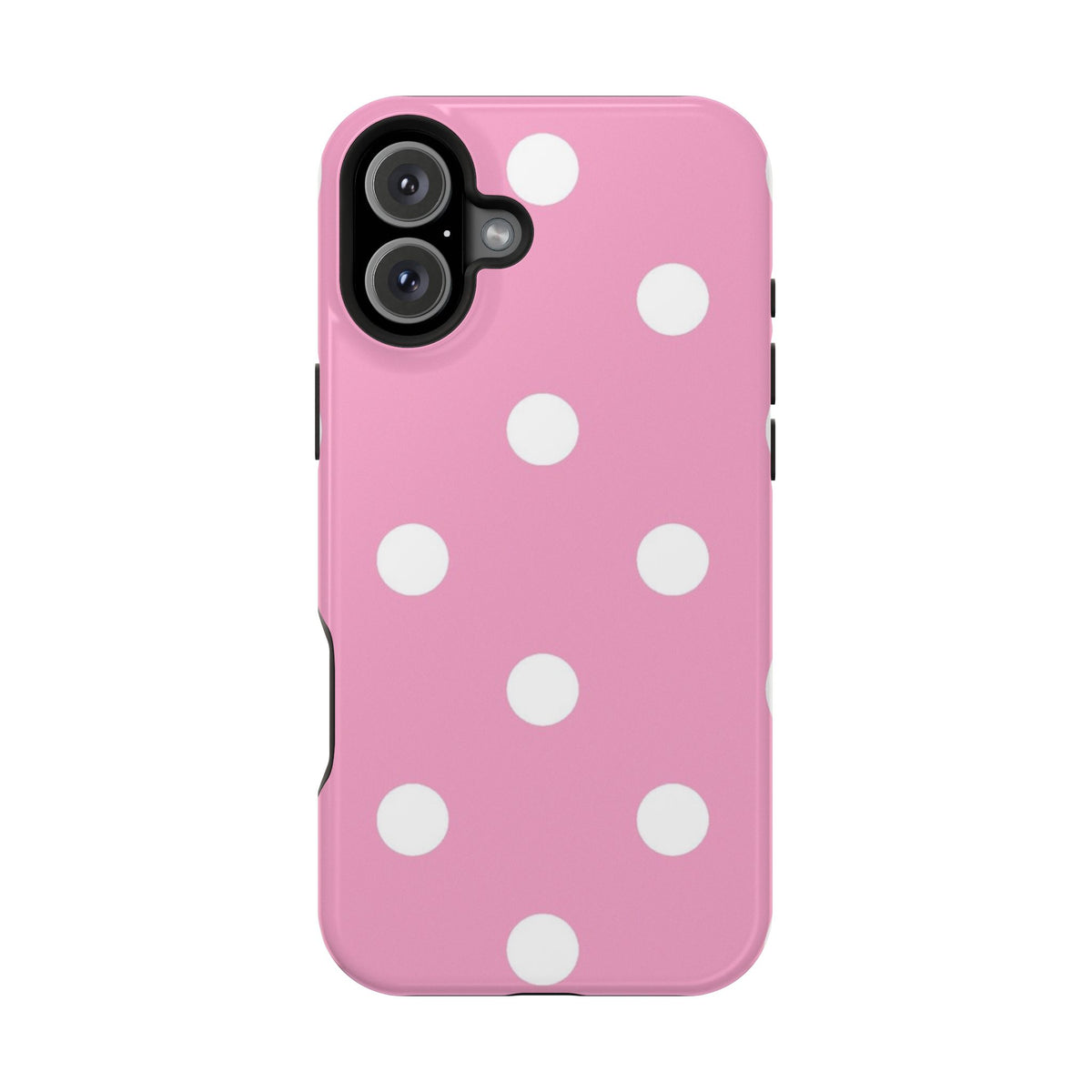 Big Pink Polka Dot protective phone case for iPhone 16 Plus, glossy finish