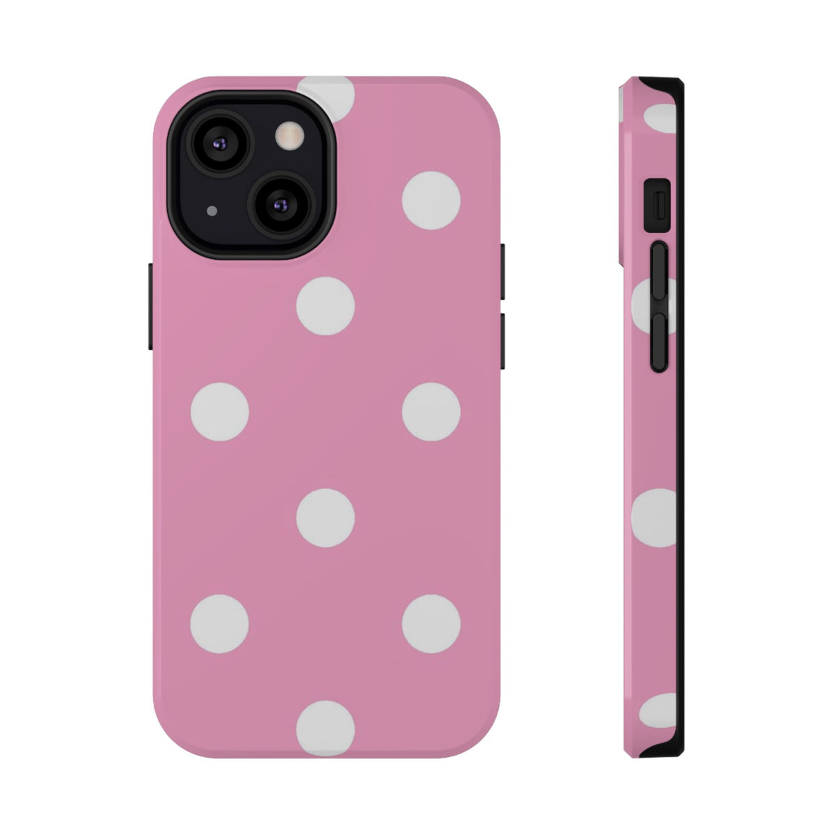 Big Pink Polka Dot protective phone case for iPhone 13 Mini, glossy finish