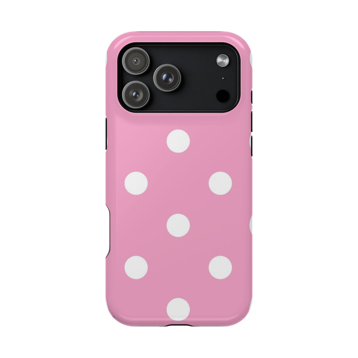 Big Pink Polka Dot protective phone case for iPhone 17 Pro Max, glossy finish