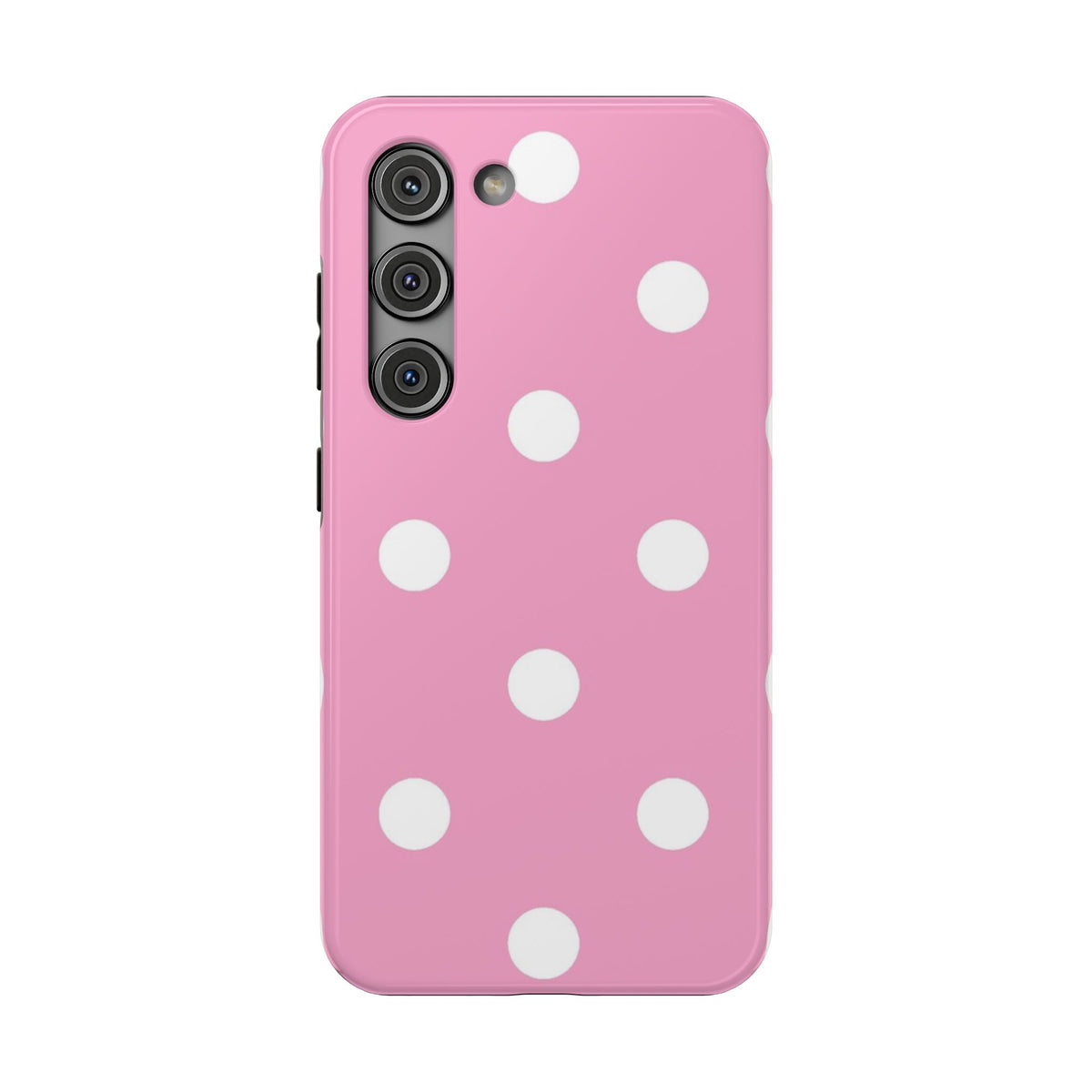 Big Pink Polka Dot protective phone case for Samsung Galaxy S23, glossy finish