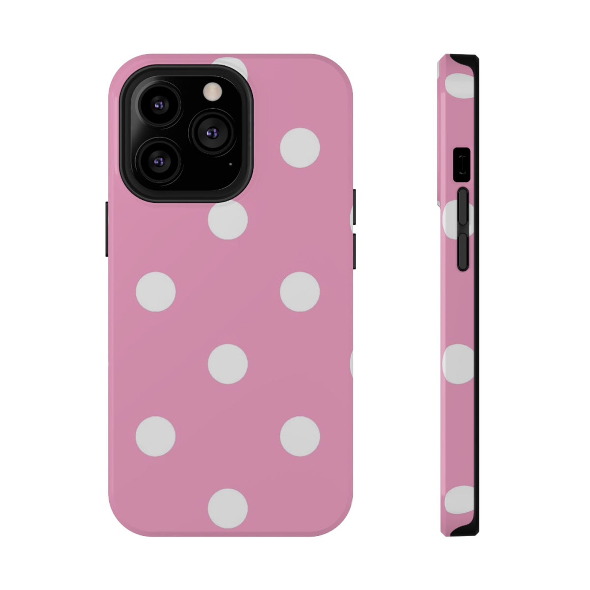 Big Pink Polka Dot protective phone case for iPhone 13 Pro, glossy finish