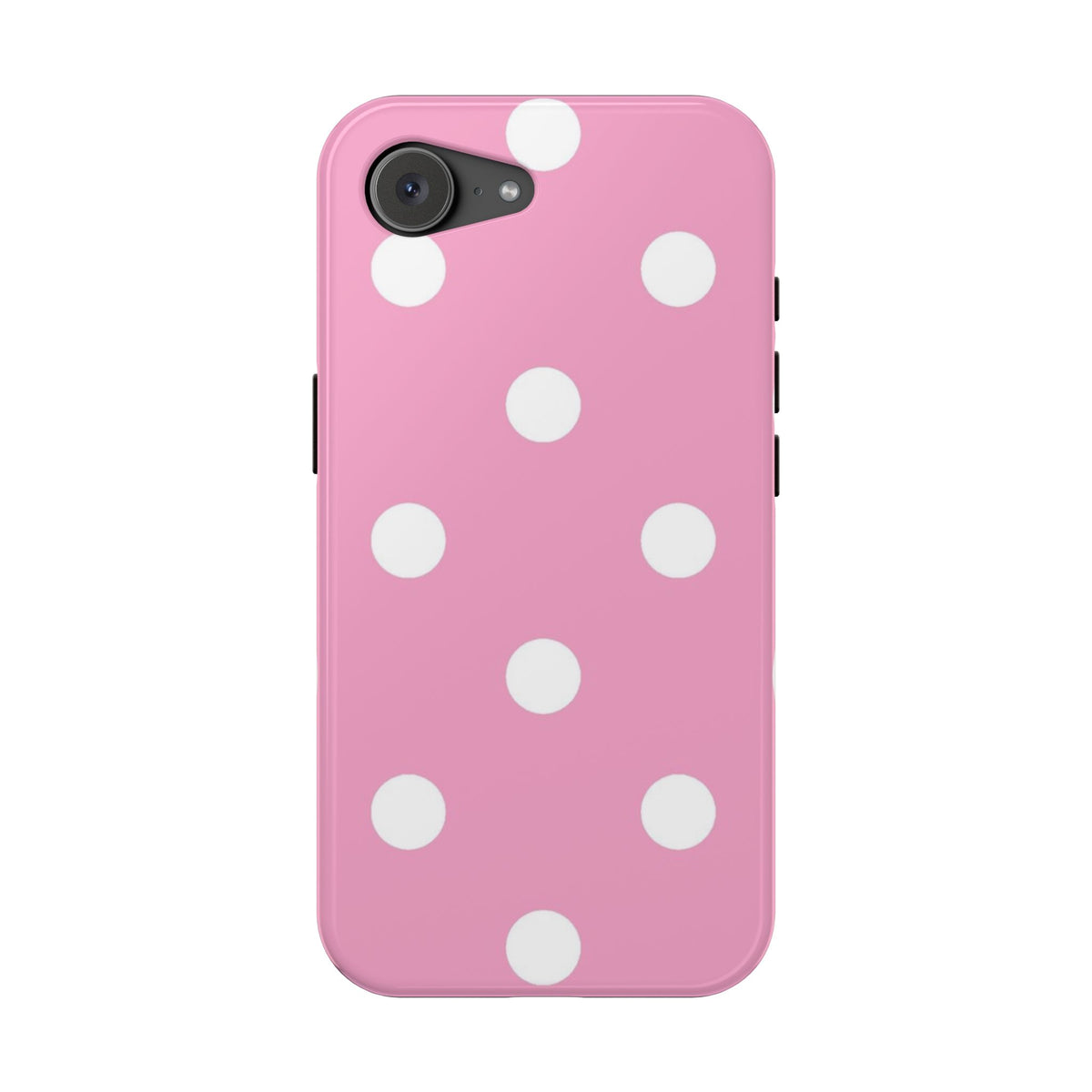 Big Pink Polka Dot protective phone case for iPhone 17e, glossy finish