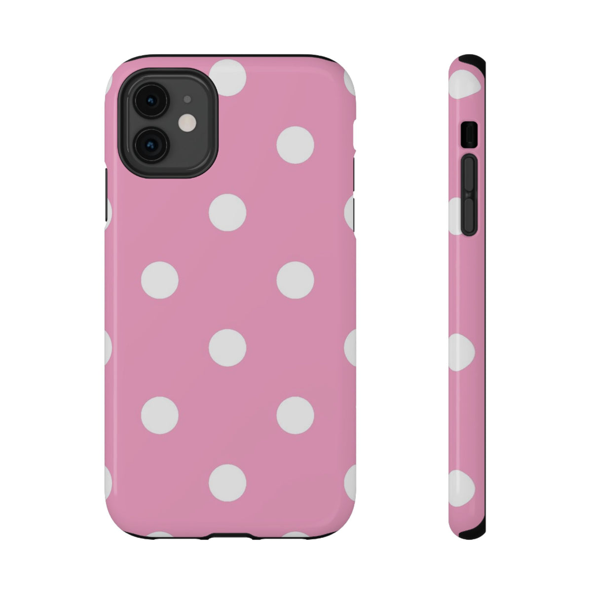 Big Pink Polka Dot protective phone case for iPhone 11, glossy finish