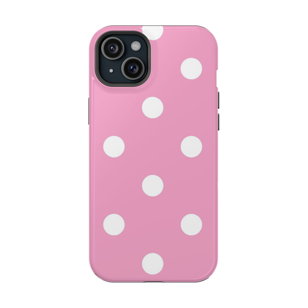 Big Pink Polka Dot MagSafe case for iPhone 15 Plus, glossy finish