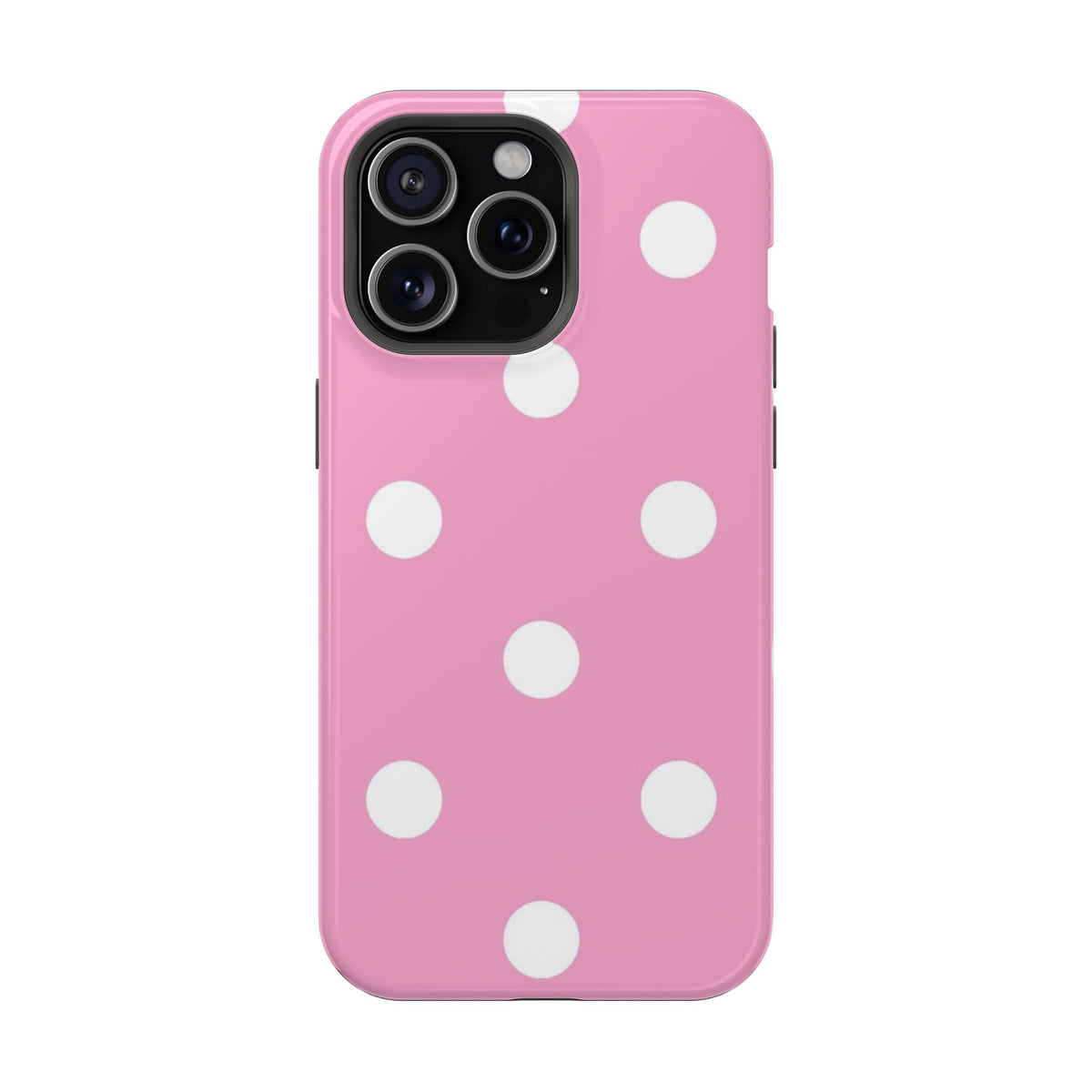 Big Pink Polka Dot MagSafe case for iPhone 15 Pro Max, glossy finish