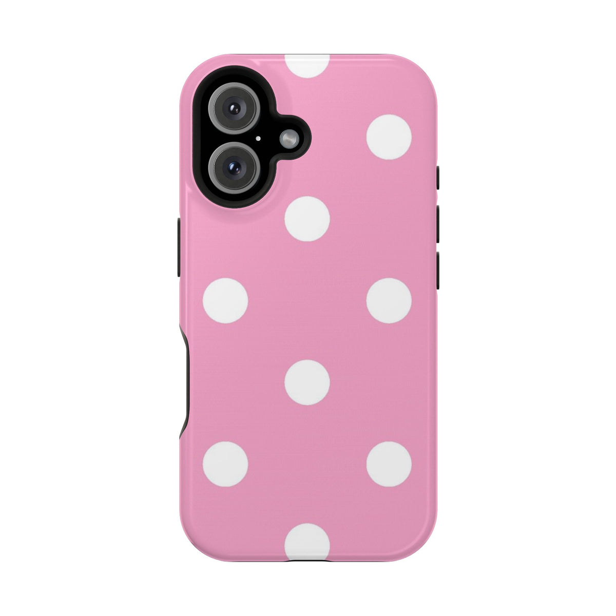 Big Pink Polka Dot MagSafe case for iPhone 16, glossy finish