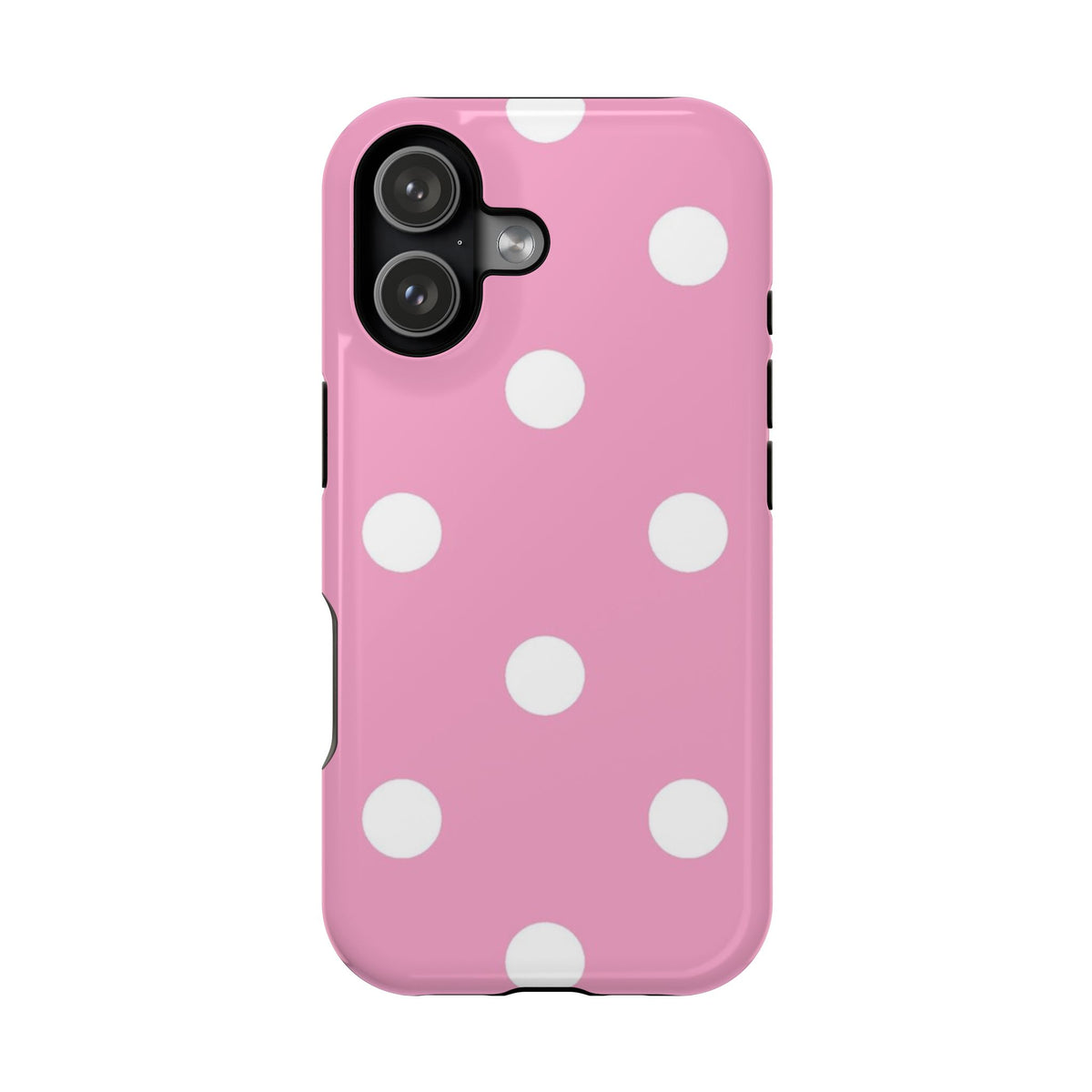 Big Pink Polka Dot MagSafe case for iPhone 17, glossy finish