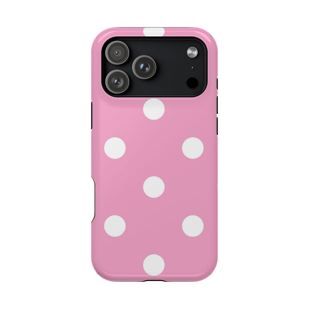 Big Pink Polka Dot MagSafe case for iPhone 17 Pro Max, glossy finish