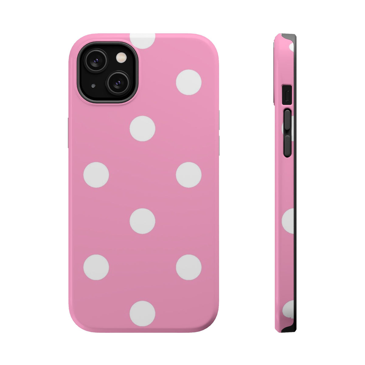 Big Pink Polka Dot MagSafe case for iPhone 14 Plus, glossy finish