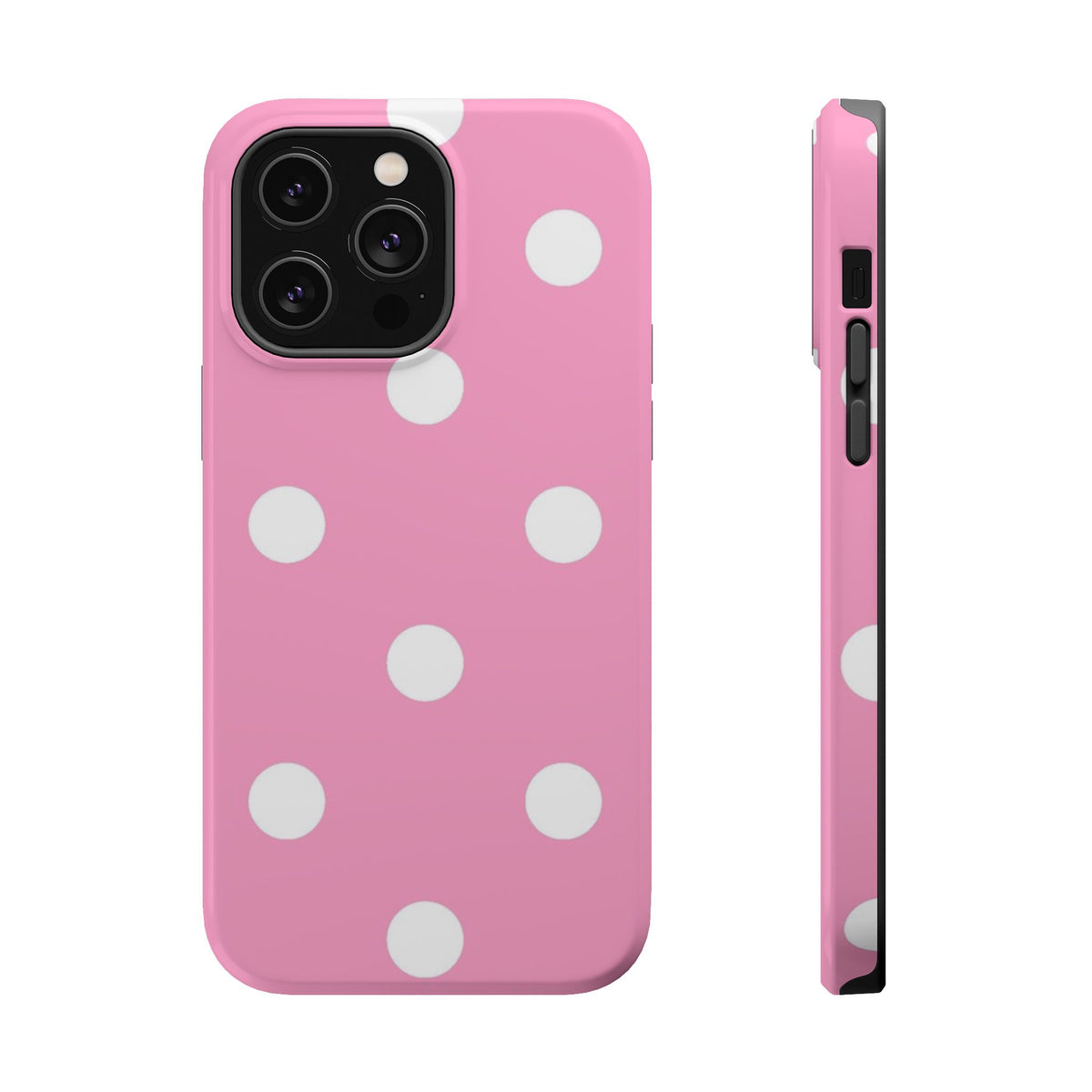 Big Pink Polka Dot MagSafe case for iPhone 14 Pro Max, glossy finish