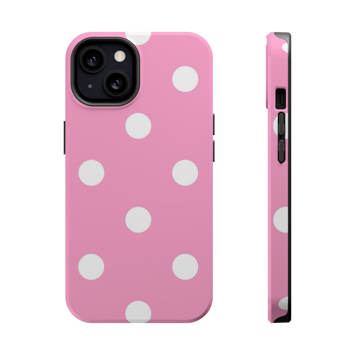 Big Pink Polka Dot MagSafe case for iPhone 13, glossy finish