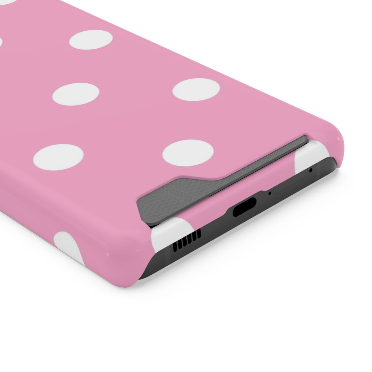 Big Pink Polka Dot phone case with card holder for Samsung Galaxy S21 Ultra, glossy finish
