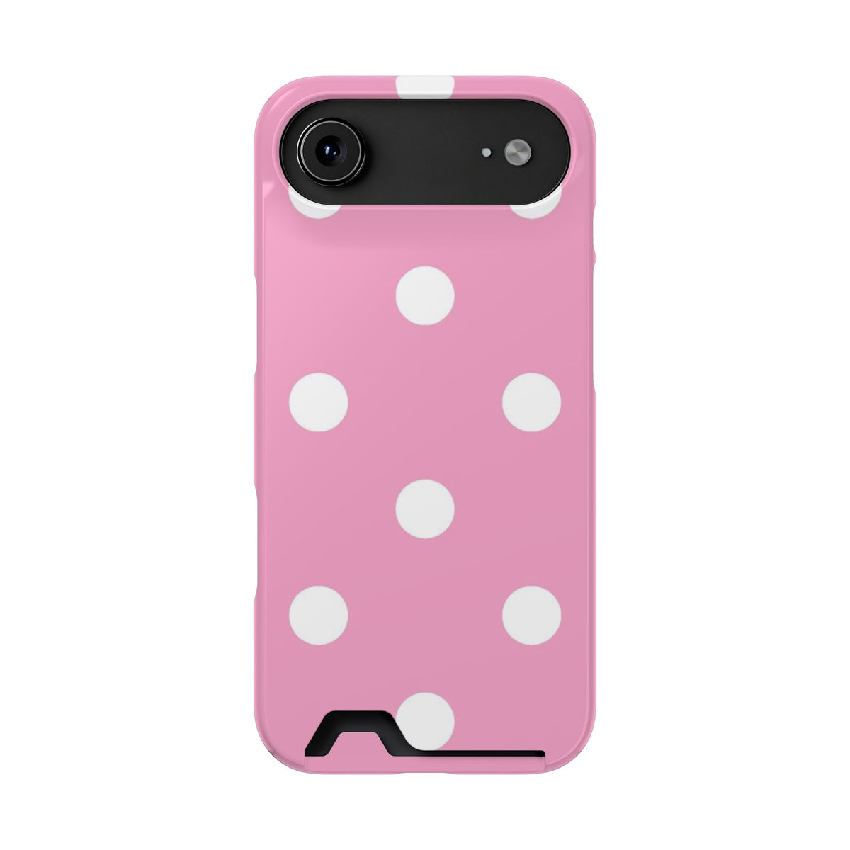Big Pink Polka Dot phone case with card holder for iPhone 17 Air, glossy finish