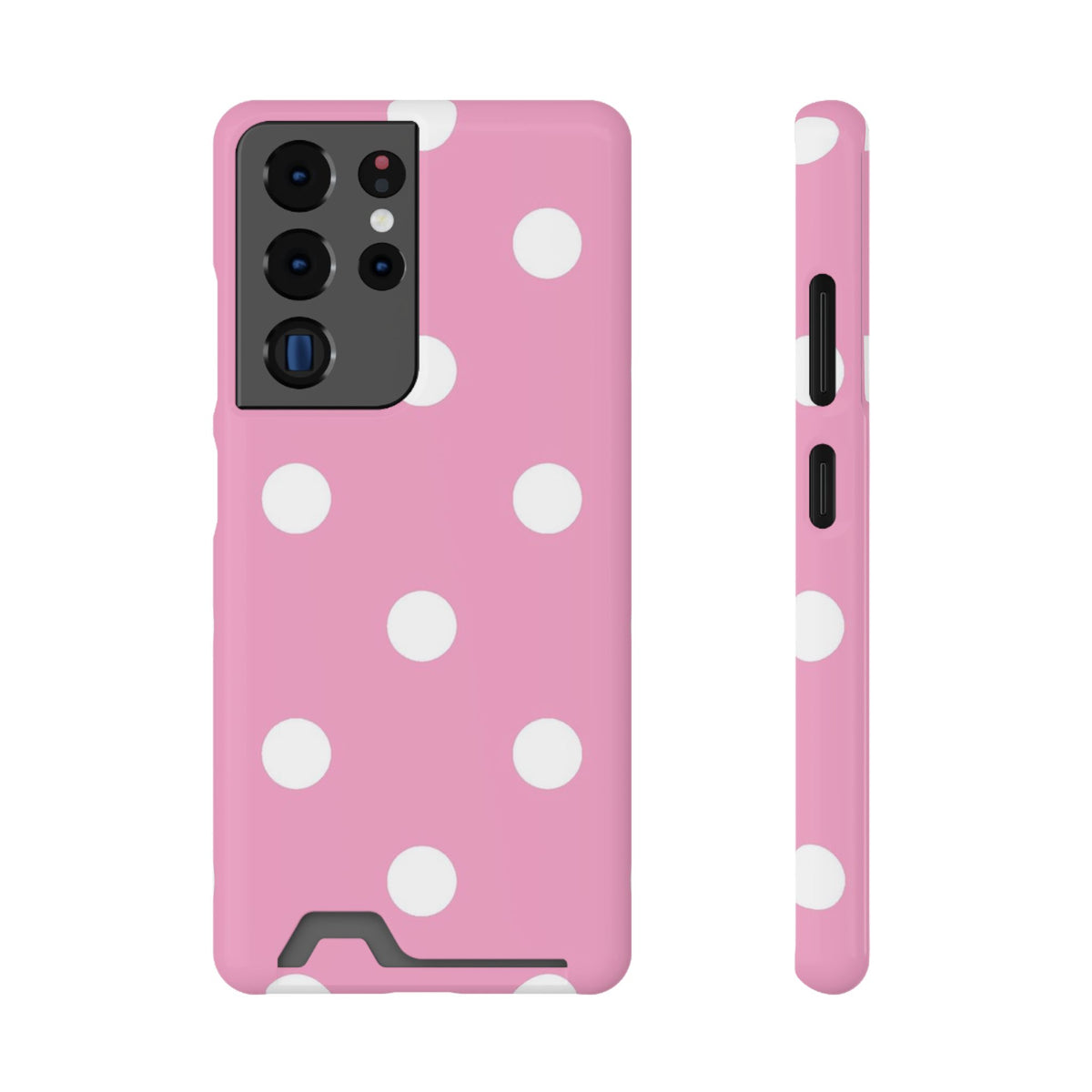Big Pink Polka Dot phone case with card holder for Samsung Galaxy S22 Plus, glossy finish