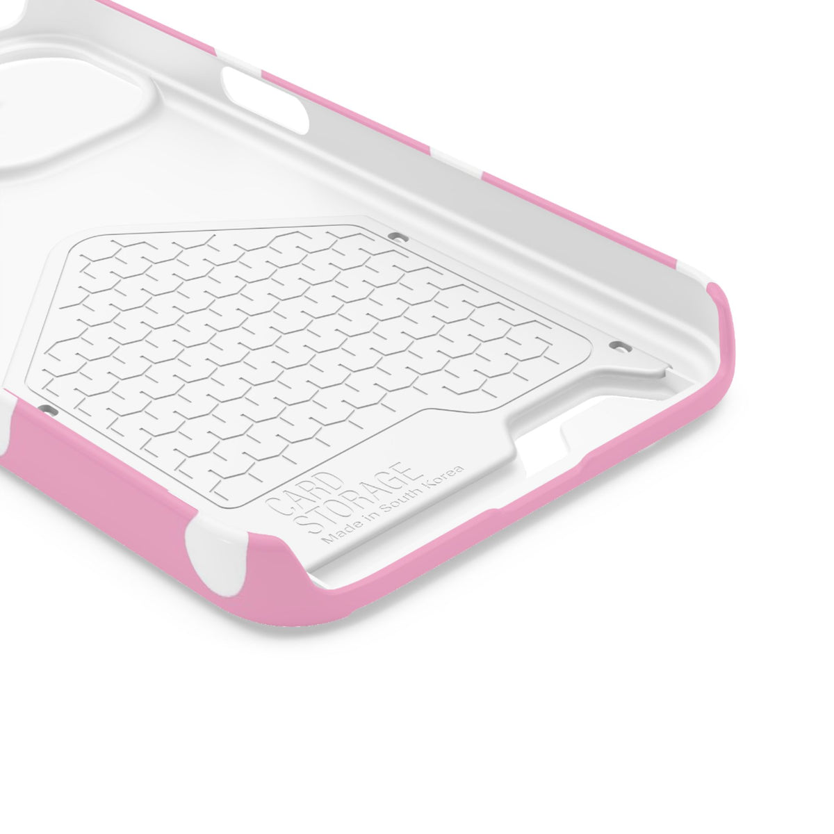 Big Pink Polka Dot phone case with card holder for iPhone 13, glossy finish