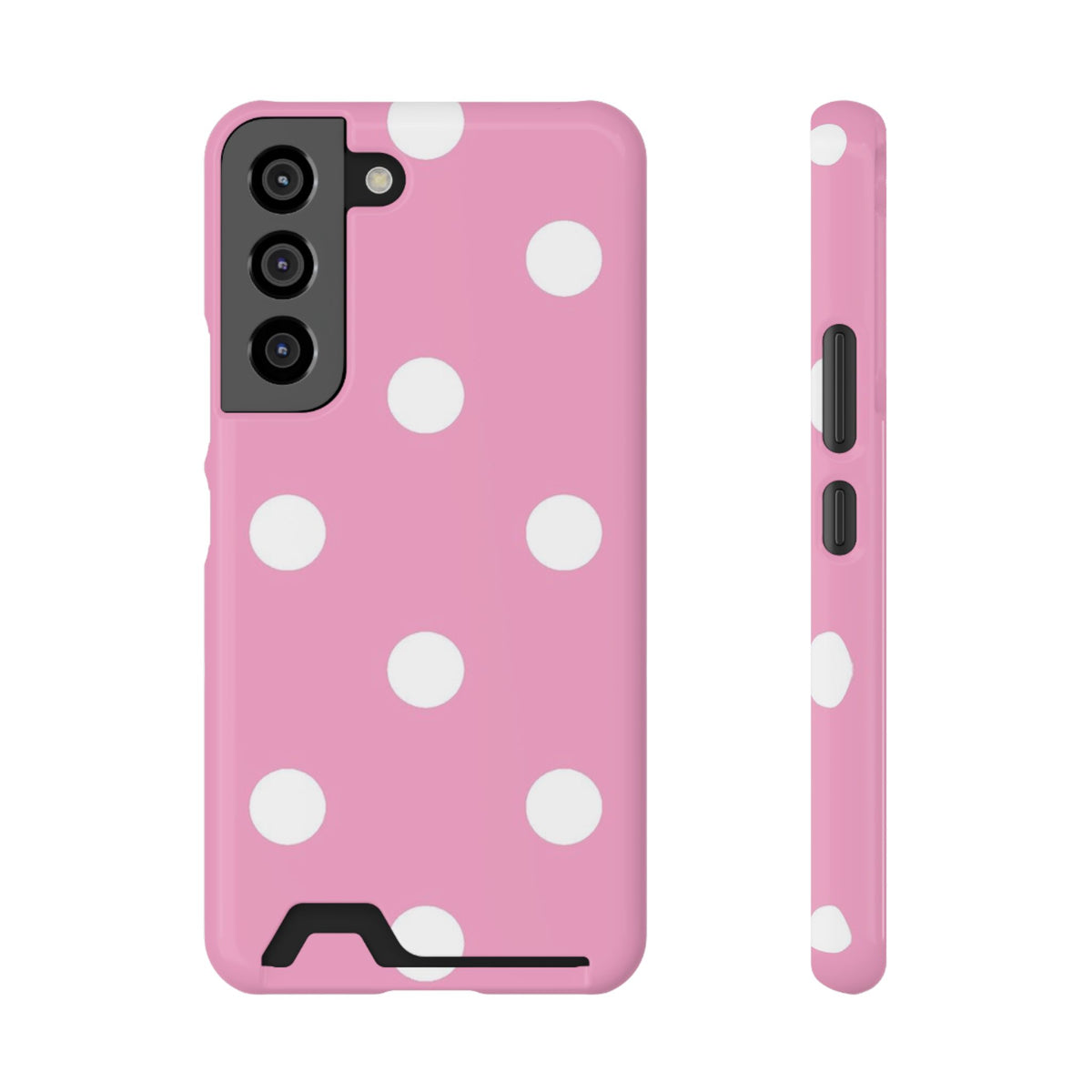 Big Pink Polka Dot phone case with card holder for Samsung Galaxy S22, glossy finish