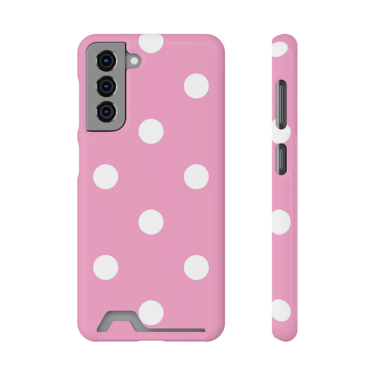 Big Pink Polka Dot phone case with card holder for Samsung Galaxy S21, glossy finish