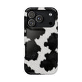 Black Cow Print protective phone case for iPhone 18 Pro, glossy finish