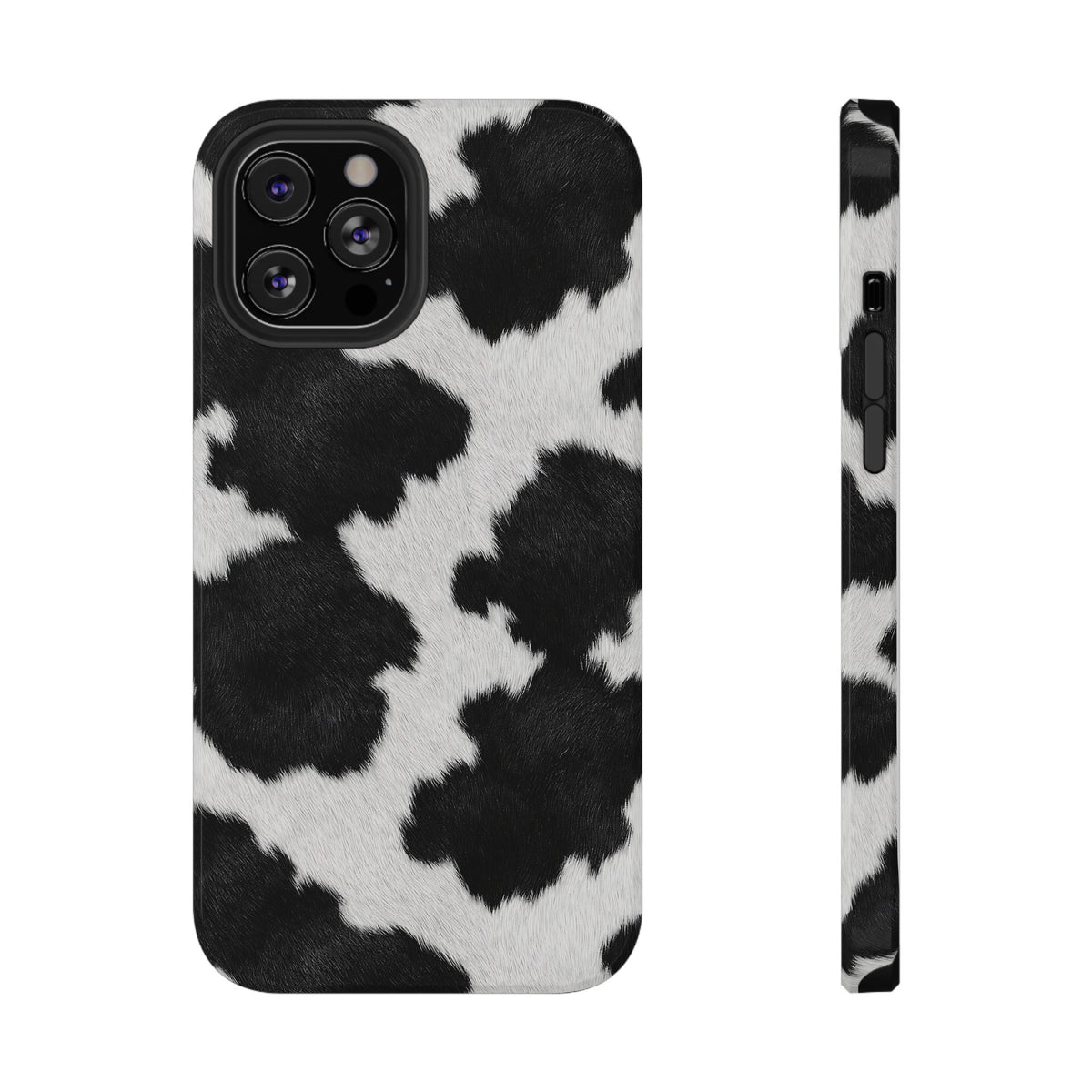Black Cow Print protective phone case for iPhone 12 Pro Max, glossy finish