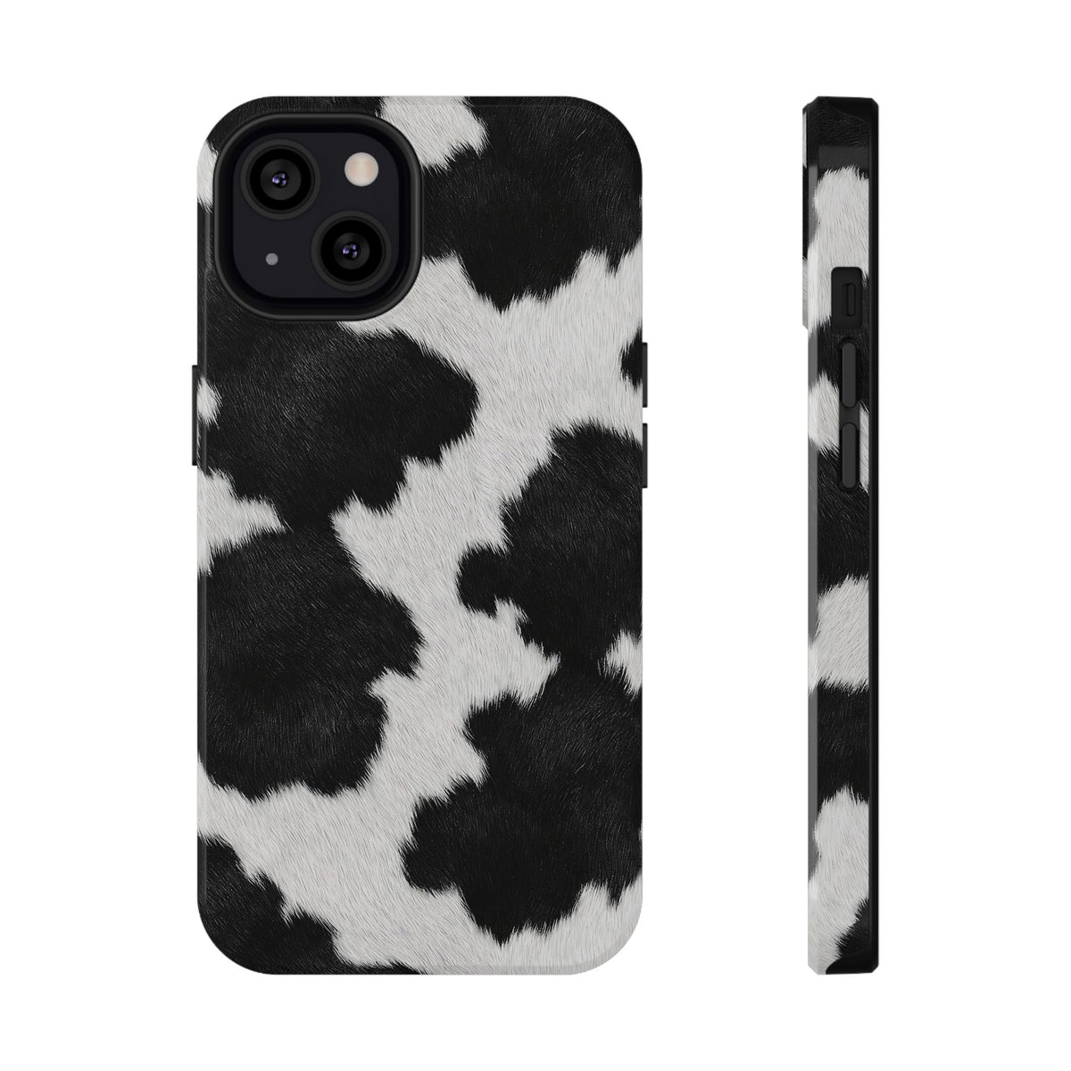 Black Cow Print protective phone case for iPhone 13, glossy finish