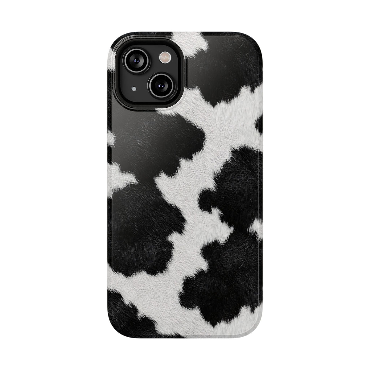 Black Cow Print protective phone case for iPhone 14, glossy finish