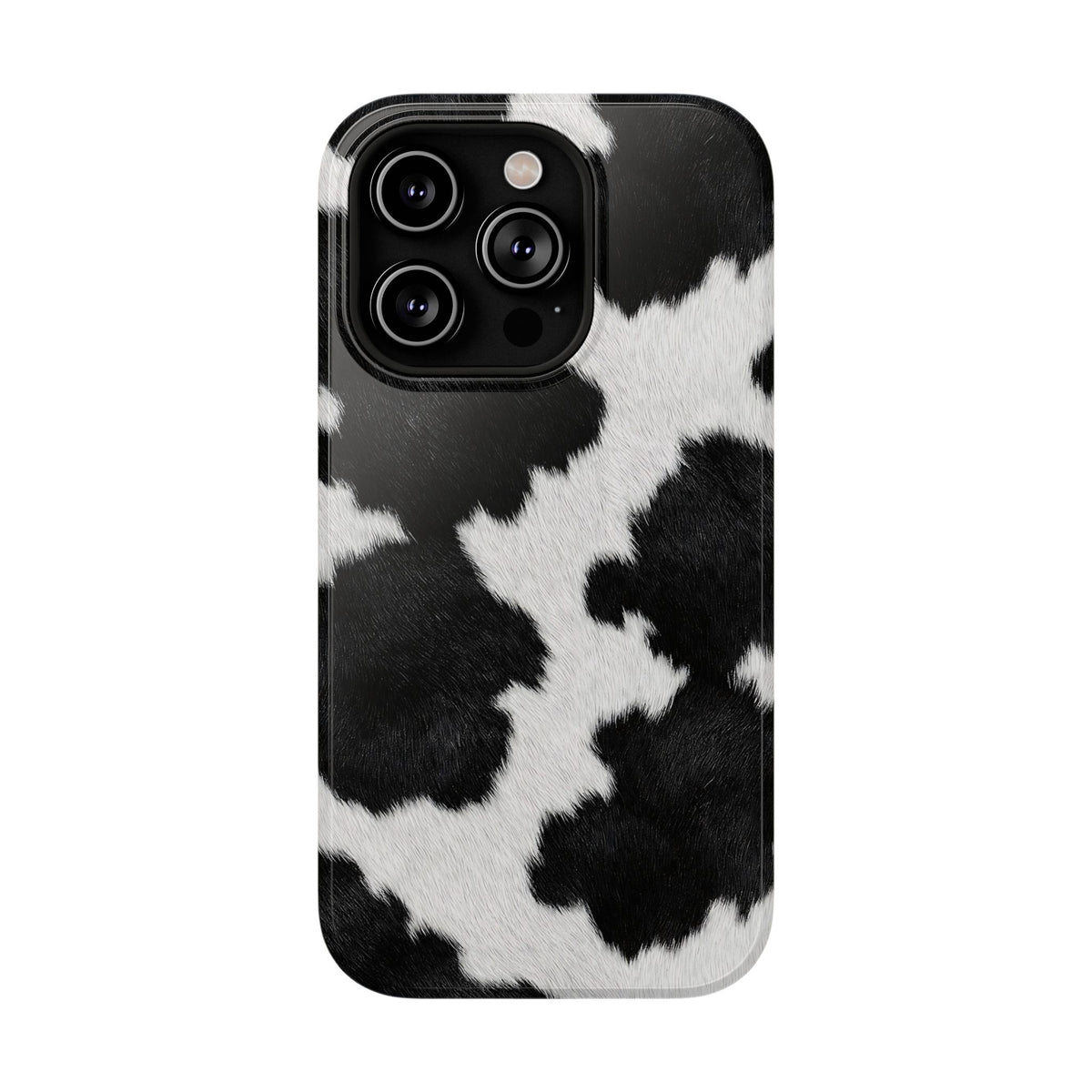 Black Cow Print protective phone case for iPhone 14 Pro, glossy finish