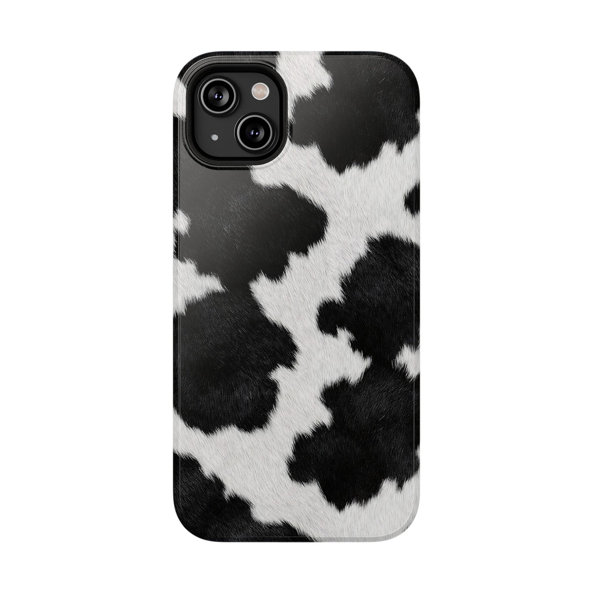 Black Cow Print protective phone case for iPhone 14 Plus, glossy finish