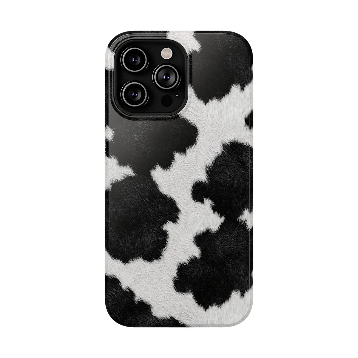 Black Cow Print protective phone case for iPhone 14 Pro Max, glossy finish