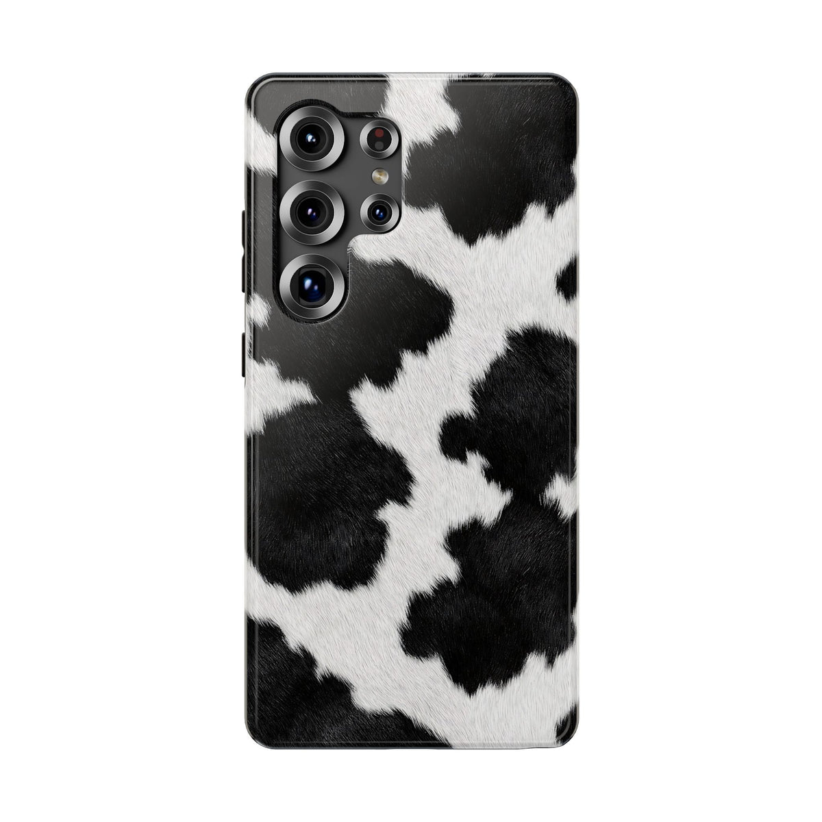 Black Cow Print protective phone case for Samsung Galaxy S25 Ultra, glossy finish