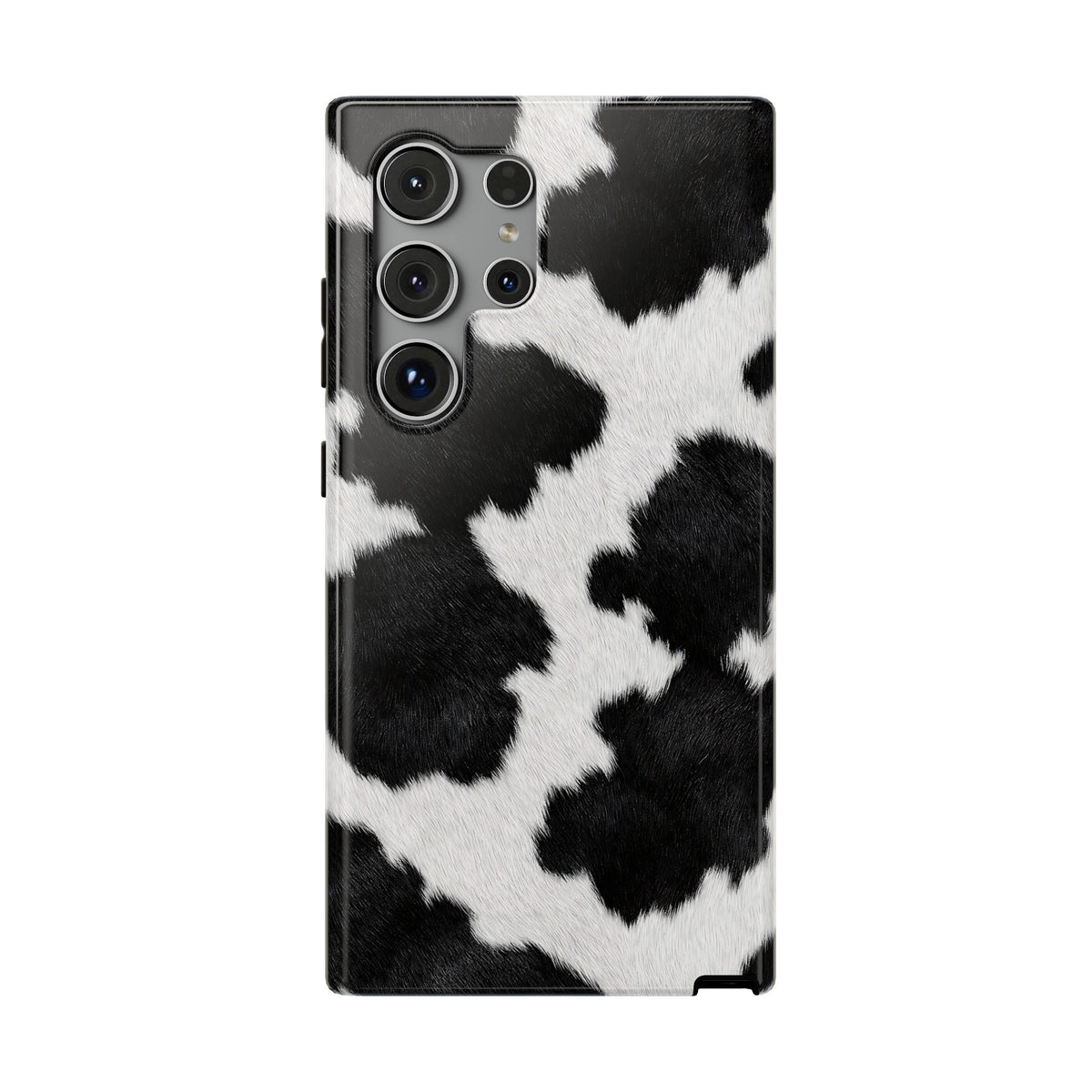 Black Cow Print protective phone case for Samsung Galaxy S24 Ultra, glossy finish