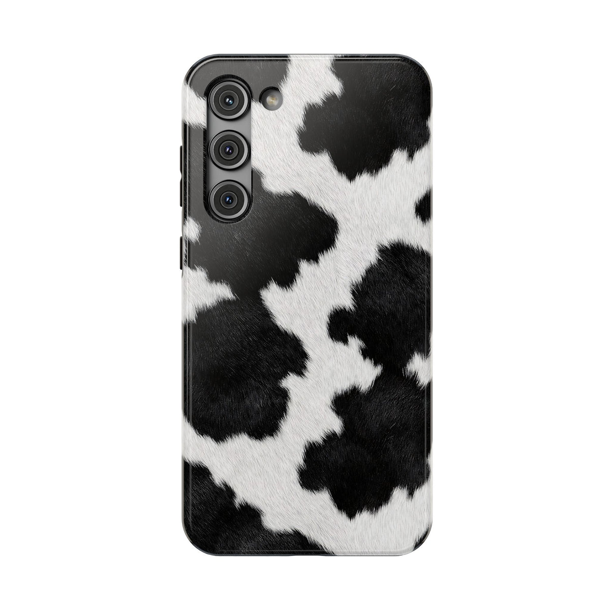 Black Cow Print protective phone case for Samsung Galaxy S23 Plus, glossy finish