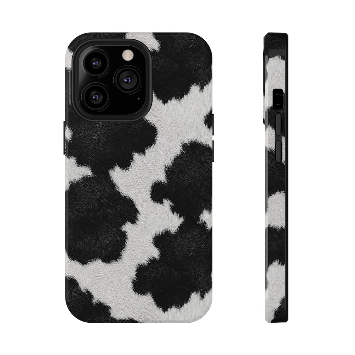 Black Cow Print protective phone case for iPhone 13 Pro, glossy finish