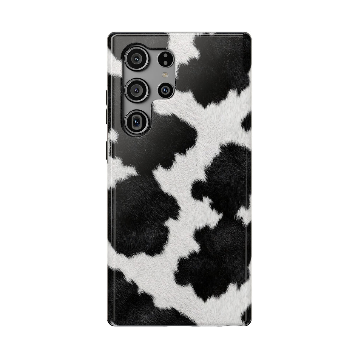 Black Cow Print protective phone case for Samsung Galaxy S23 Ultra, glossy finish