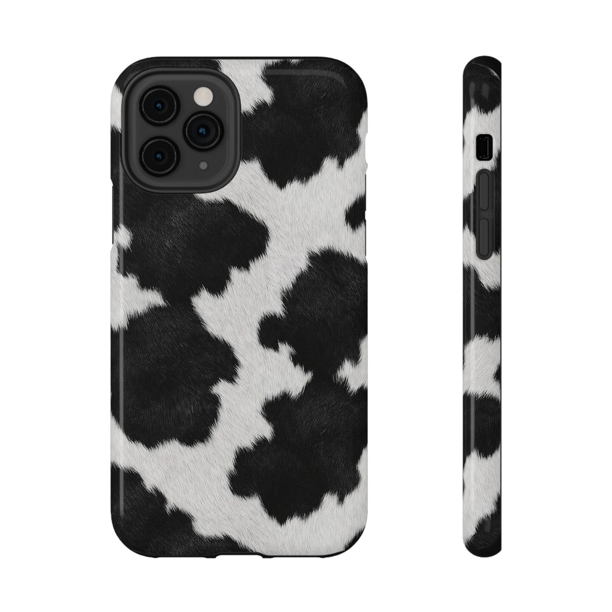 Black Cow Print protective phone case for iPhone 11 Pro, glossy finish
