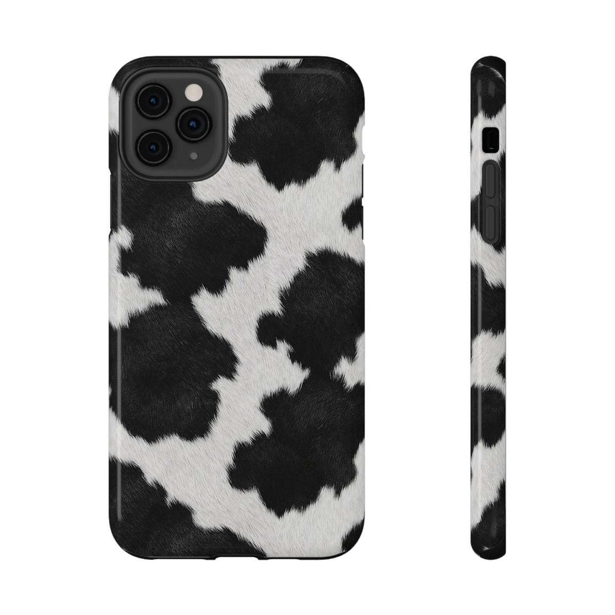 Black Cow Print protective phone case for iPhone 11 Pro Max, glossy finish