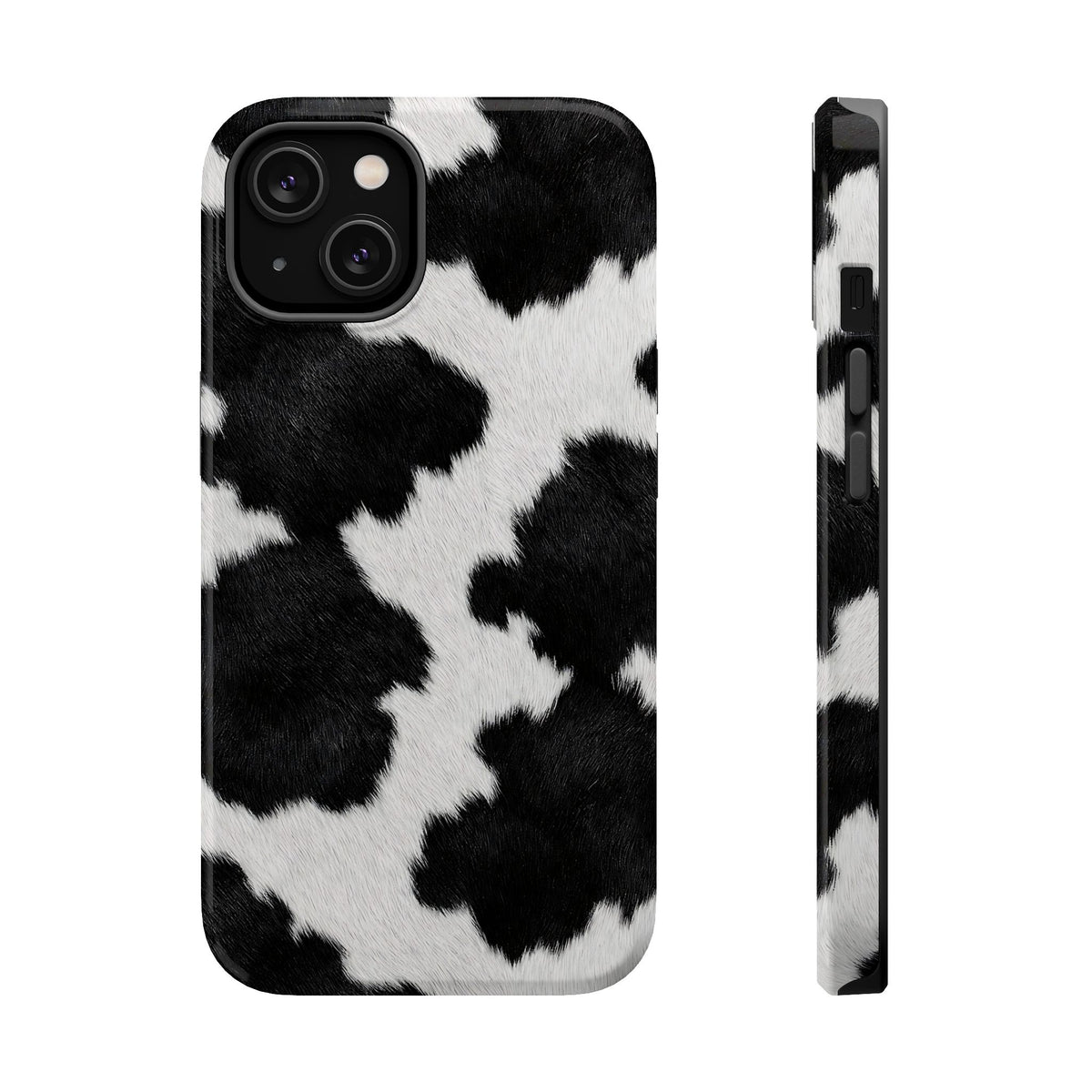 Black Cow Print MagSafe case for iPhone 14, glossy finish