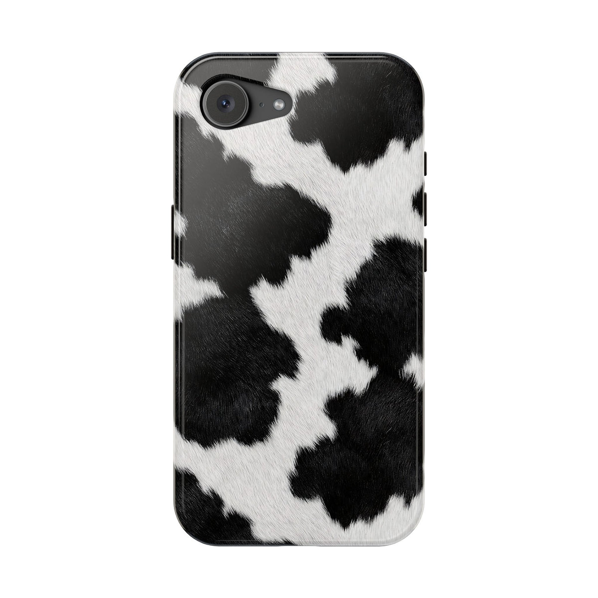 Black Cow Print MagSafe case for iPhone 16e, glossy finish