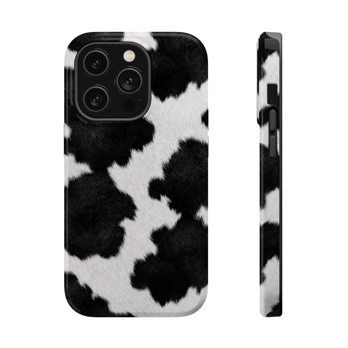 Black Cow Print MagSafe case for iPhone 14 Pro, glossy finish