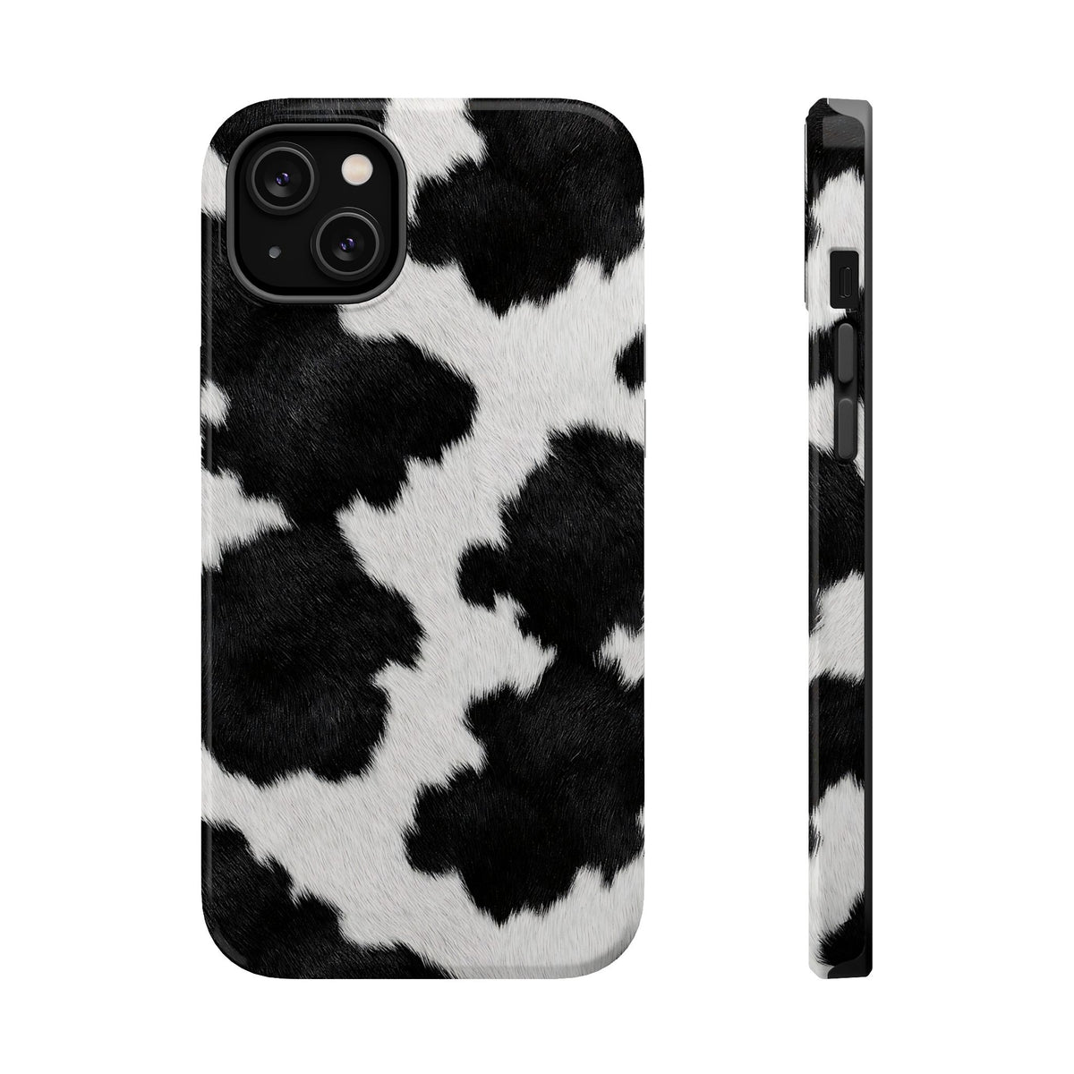 Black Cow Print MagSafe case for iPhone 14 Plus, glossy finish