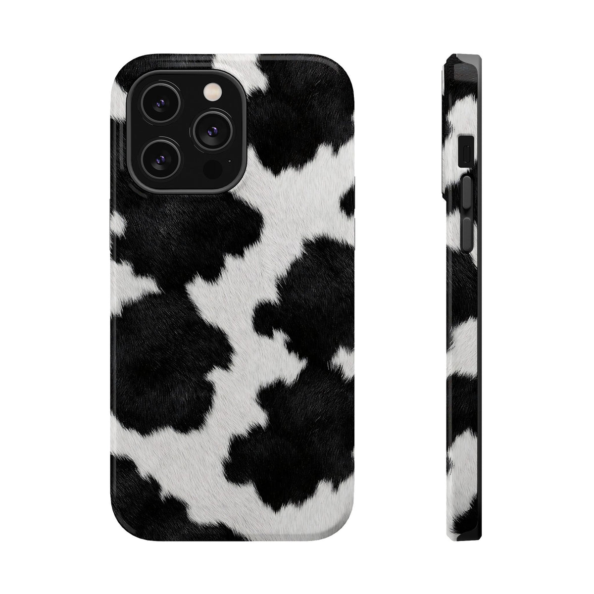 Black Cow Print MagSafe case for iPhone 14 Pro Max, glossy finish