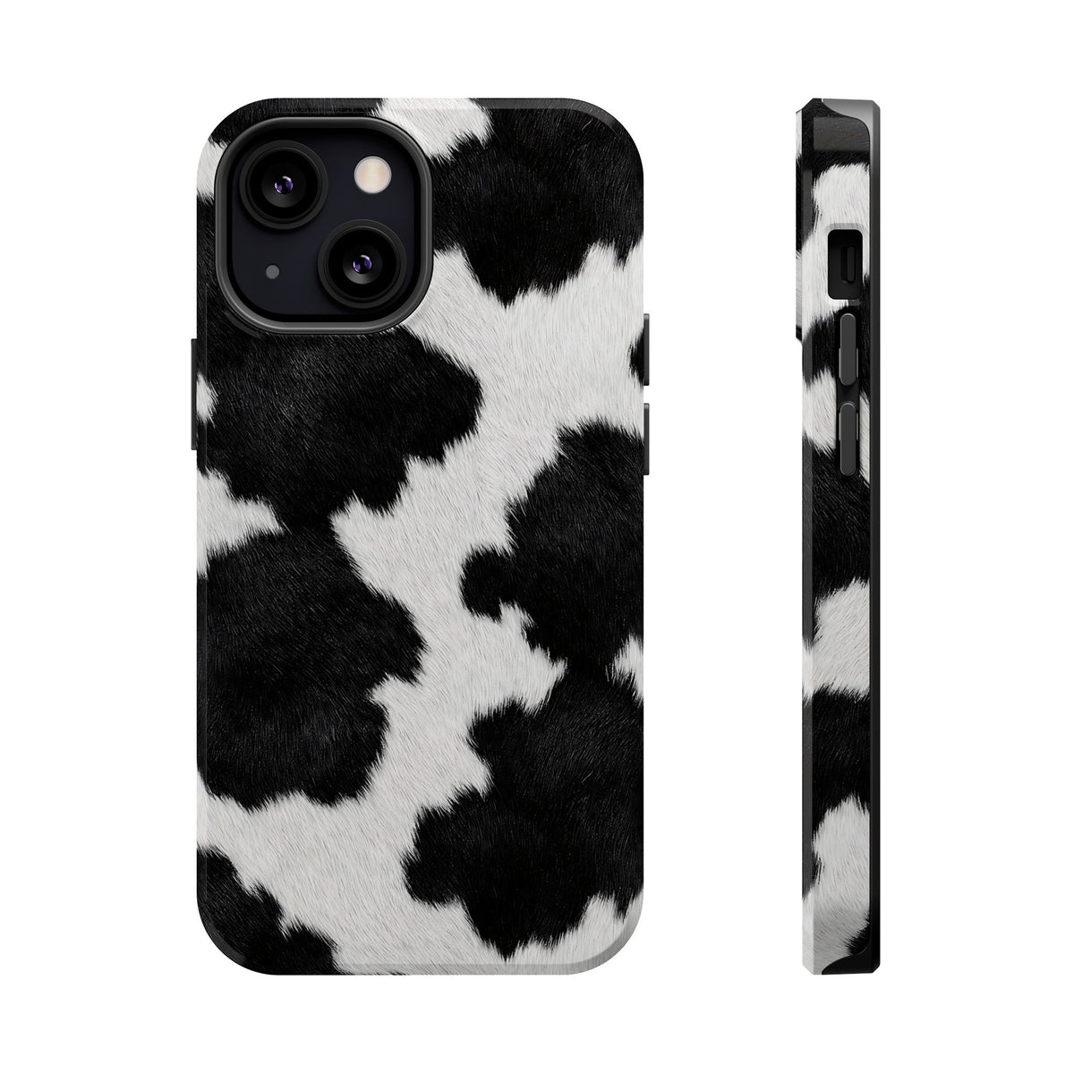 Black Cow Print MagSafe case for iPhone 13 Mini, glossy finish